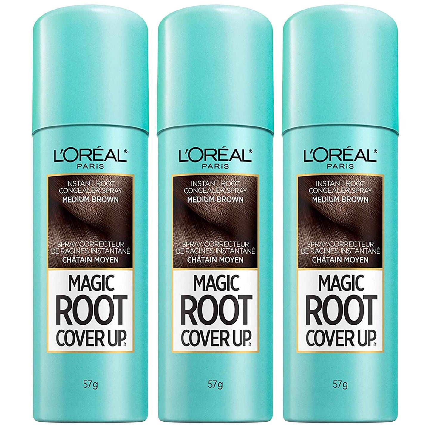 L'Oreal Paris Root Cover Up Hair Color Touch Up Spray, Medium Brown, 2 Ounce (Pack of 3)