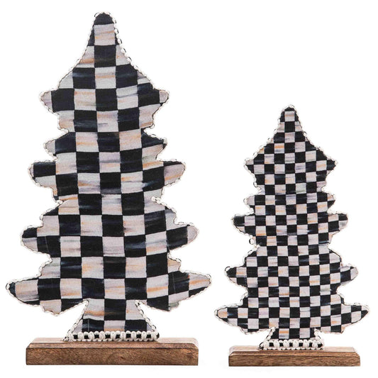 MACKENZIE-CHILDS Courtly Check Forest Tabletop Christmas Trees, Tabletop Christmas Decorations, Set of 2