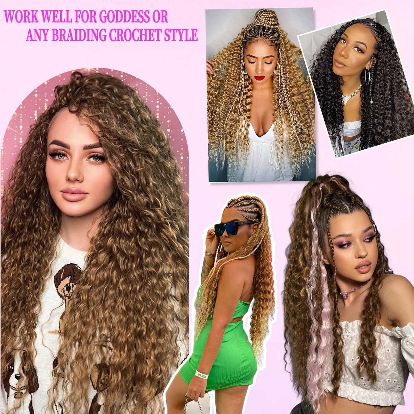 Curly Braiding Hair 24 Inch 6 Packs Ombre Burgundy Ocean Wave Crochet Hair Wet and Wavy Braiding Hair Crochet Hair for Black Women