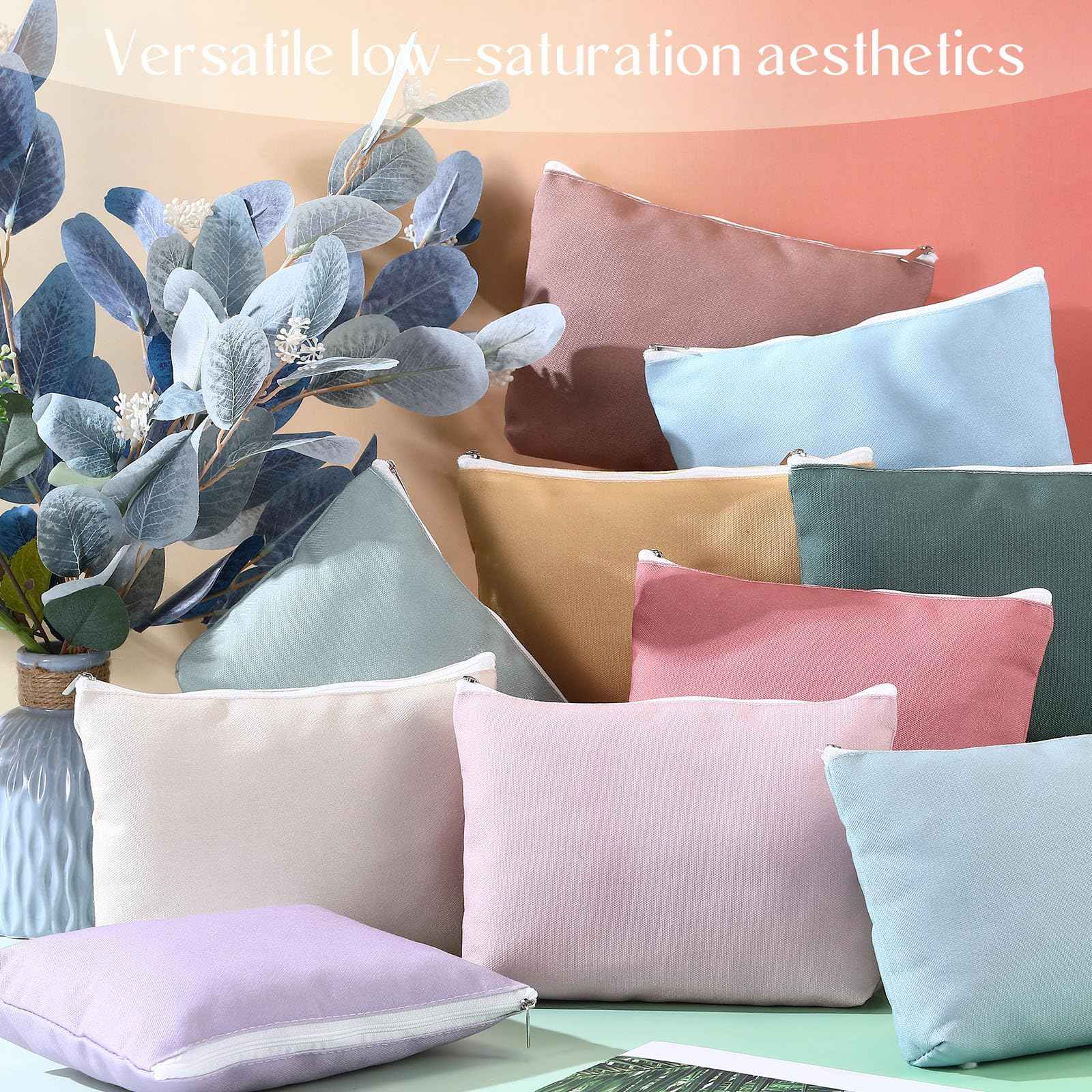 Locmeo 20 Pcs Morandi Makeup Bags Bulk for Women Blank DIY Cosmetic Bag Plain Pencil Pouch with Zipper for Travel Toiletry Wedding Teacher Women Business Beach