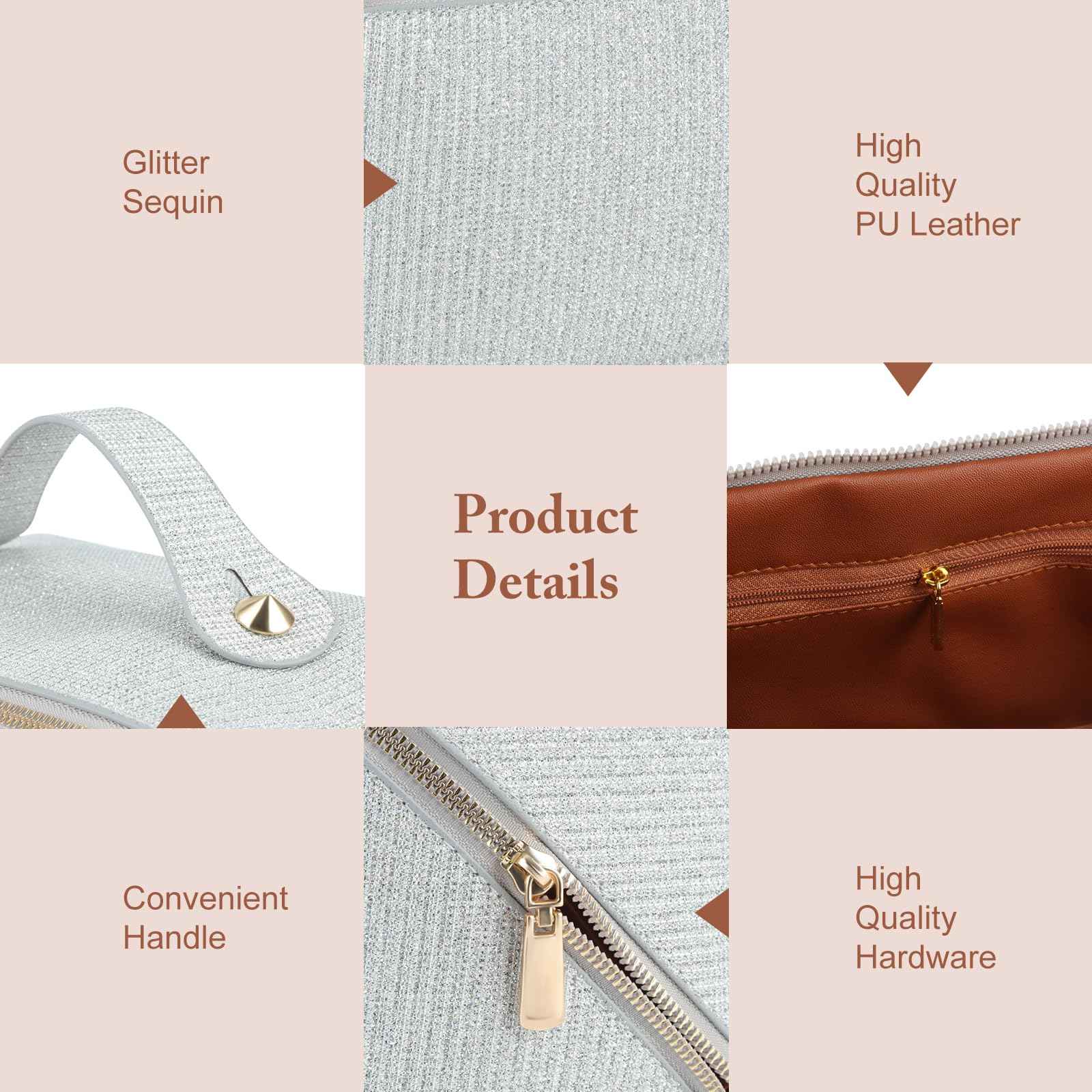 KEYPOWER Large Capacity Glitter Sequin Cosmetic Bag Travel Makeup Bag Sparkly and Shiny Portable Toiletry Bag with Handle for Women (Silver)