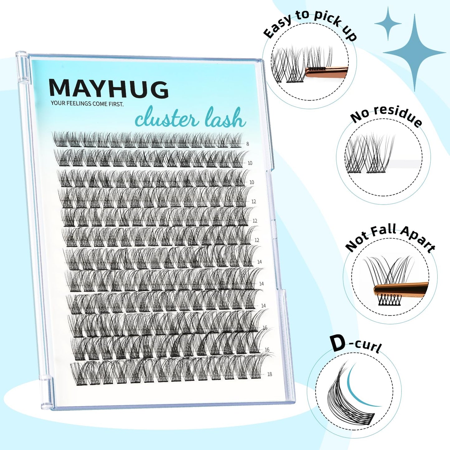 MH Lash Clusters Cluster Eyelash Extensions Individual Cluster Lashes Super Soft Wispy Eyelash Clusters Reusable 7 Times, Easy DIY Lashes at Home (Sleep Baby Ultra-thin, 8-18mm, 168PCS)