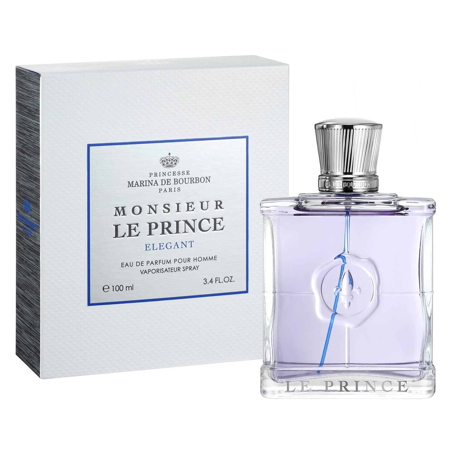 Princesse Marina de Bourbon Monsieur Le Prince Elegant Eau de Parfum for Men - Opens with Mint and Bergamot Blended with VIolet Leaf and Geranium - Exudes Hypnotic Charm - 3.4 oz