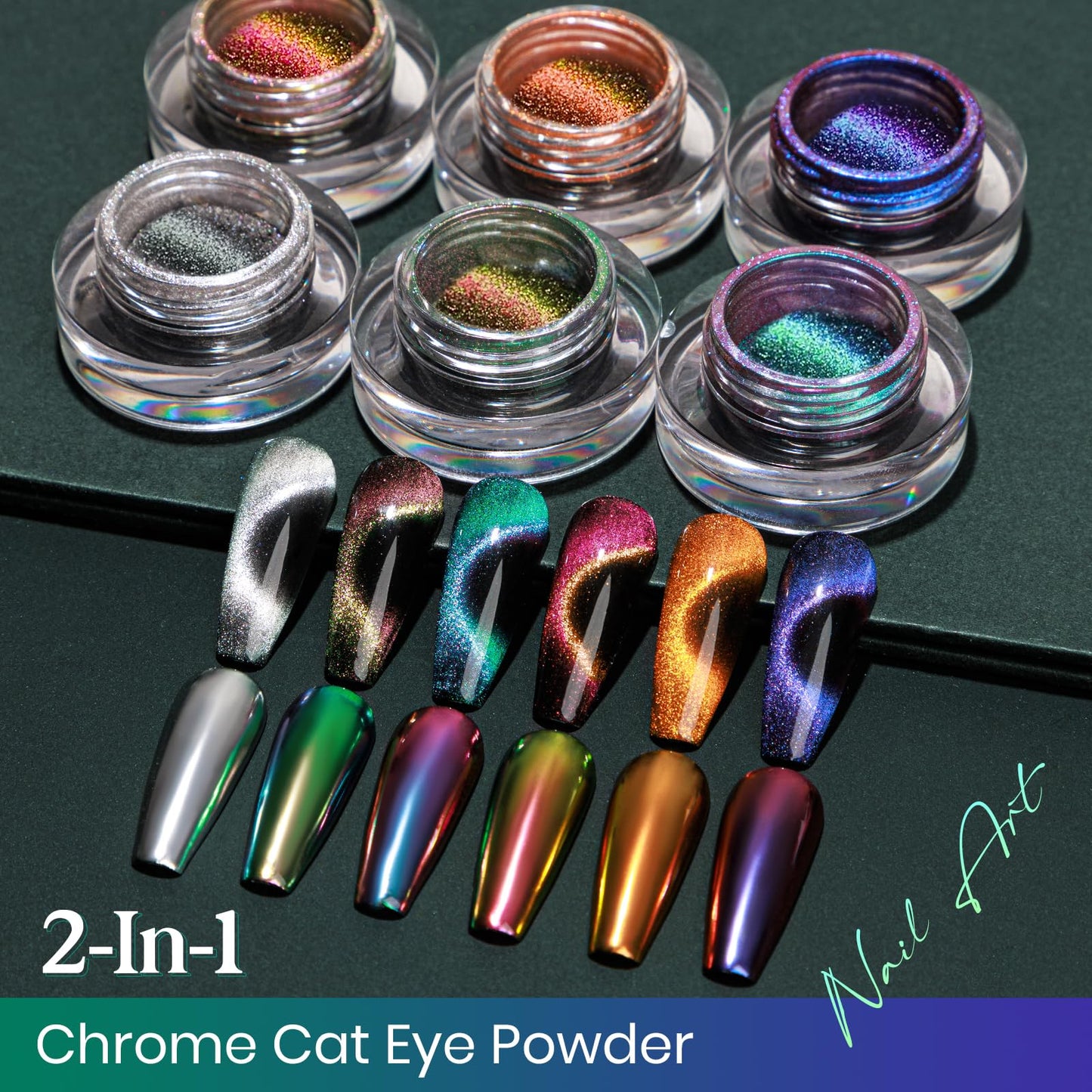 MIZHSE 9D Cat Eye Chrome Nail Powder Mirror Effect Green Magnetic Glitter Pigment Powder for Gel Nails Chameleon Cateye Magic Galaxy Nail Art Powder with Magnet