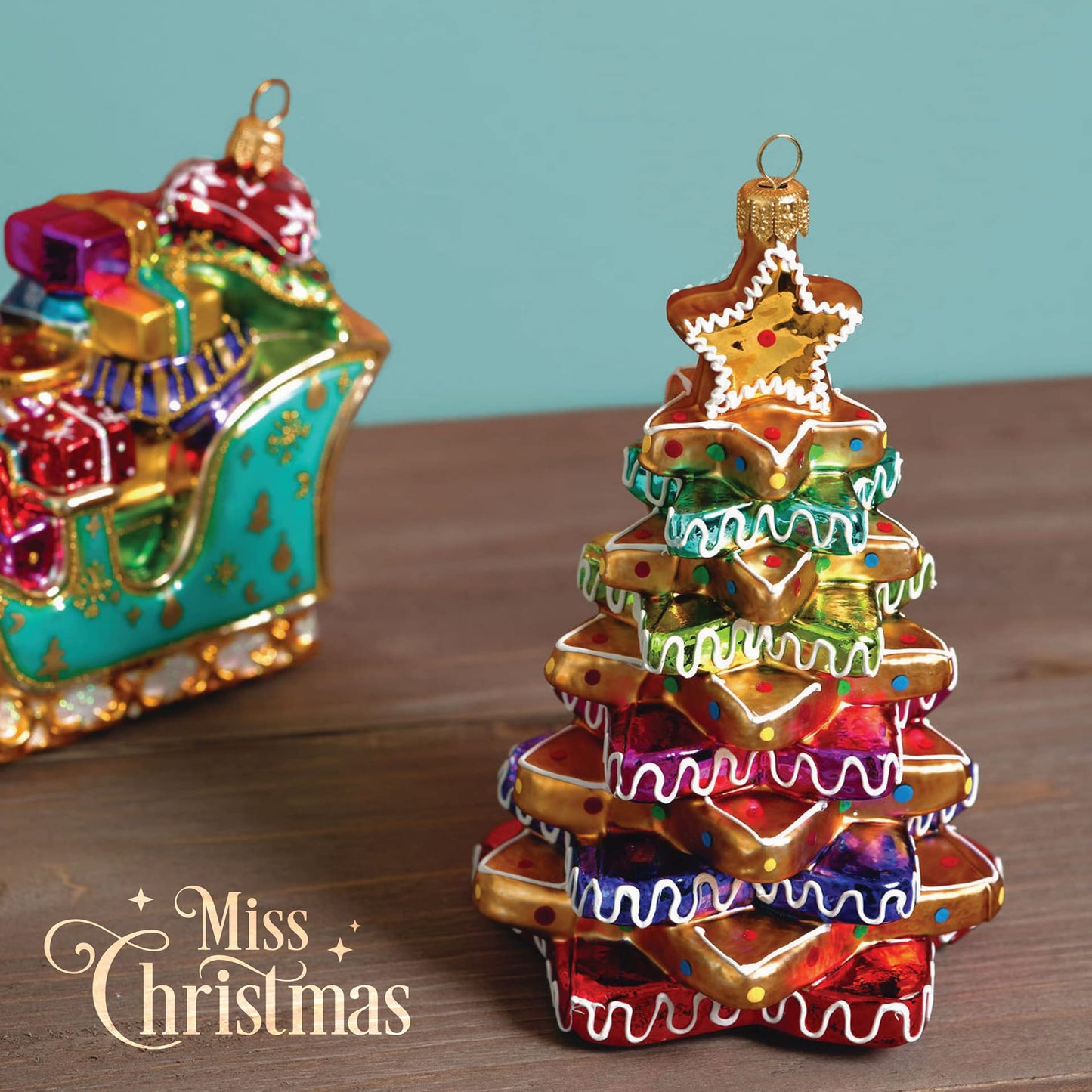 Miss Christmas 2024 Collection Cute as Candy Gingerbread Blown Glass Christmas Tree Ornament (Gingerbread Tree)