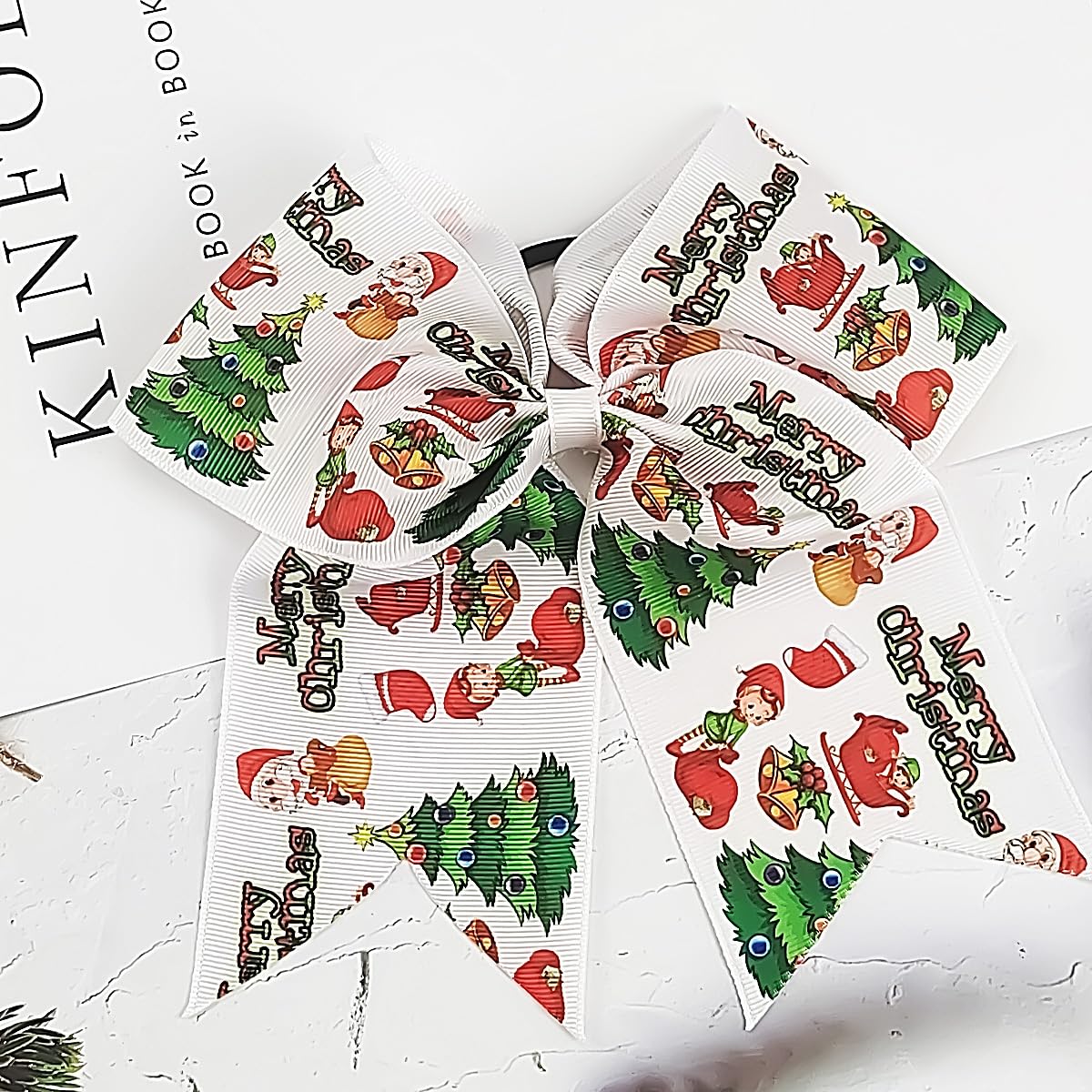 Christmas Cheer Hair Bows Hair Ties 7 Inch Large Santa Claus Christmas Tree Ribbon Bowknot Christmas Ponytail Holder Hair Ties Elastic Bands Cheerleader Decor Accessories for Women Xmas Party Gift