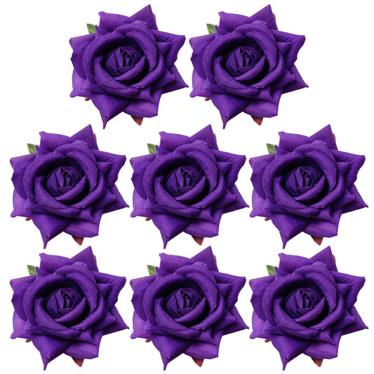 Topbuti 8 Pcs Rose Hair Clip Flower Hairpin Rose Brooch Floral Clips, 2.75" Rose Flowers Mexican Hair Flower Pin up Headpieces for Woman Halloween Wedding Valentine Mother's Day Gift (Dark Purple)