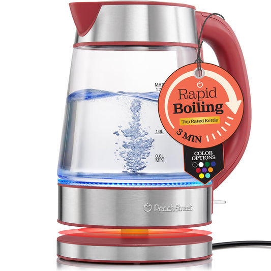 Speed-Boil Water Electric Kettle, 1.7L 1500W, Coffee & Tea Kettle Borosilicate Glass, Wide Opening, Auto Shut-Off, Cool Touch Handle, LED Light. 360° Rotation, Boil Dry Protection