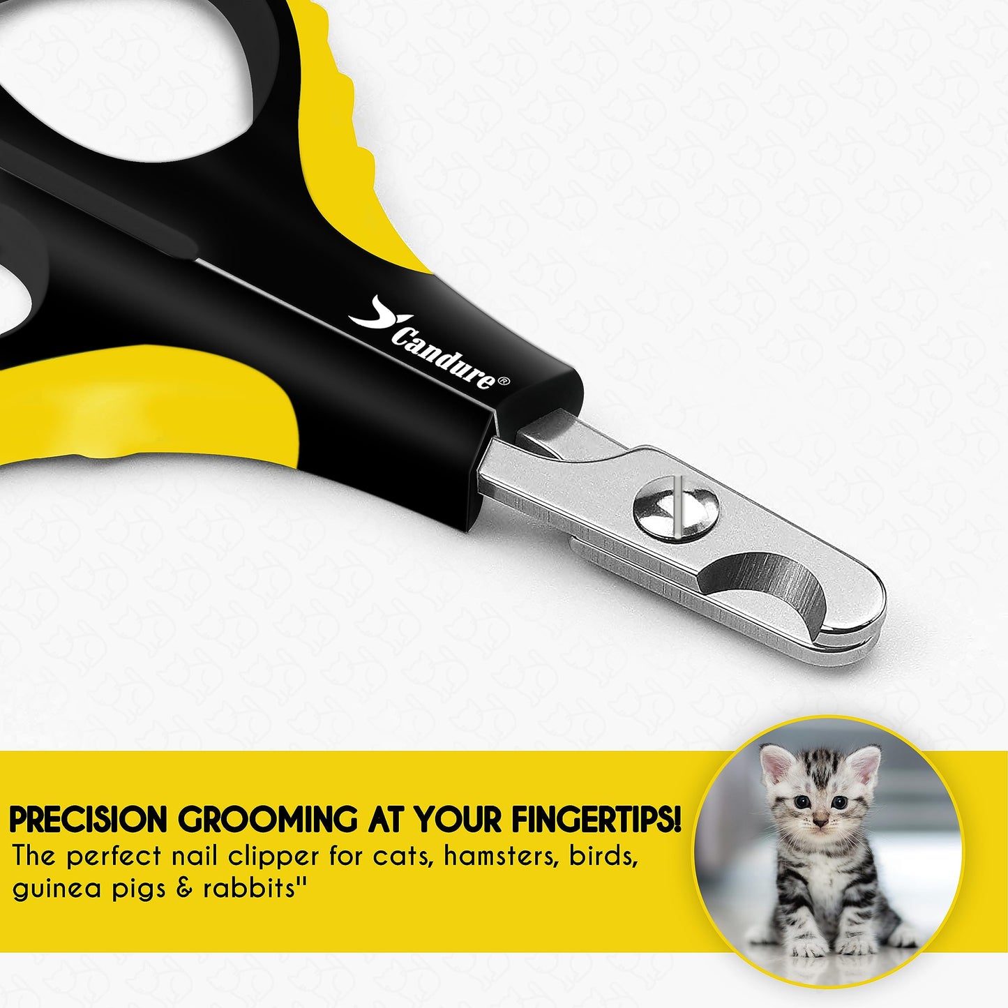 Candure Cat Nail Clipper Stainless Steel Cat Claw Trimmers for Rabbits, Guinea Pigs, Birds, Puppies, Kittens and Small Animals Pet Nail Clipper for Professional and Home Use (Yellow)