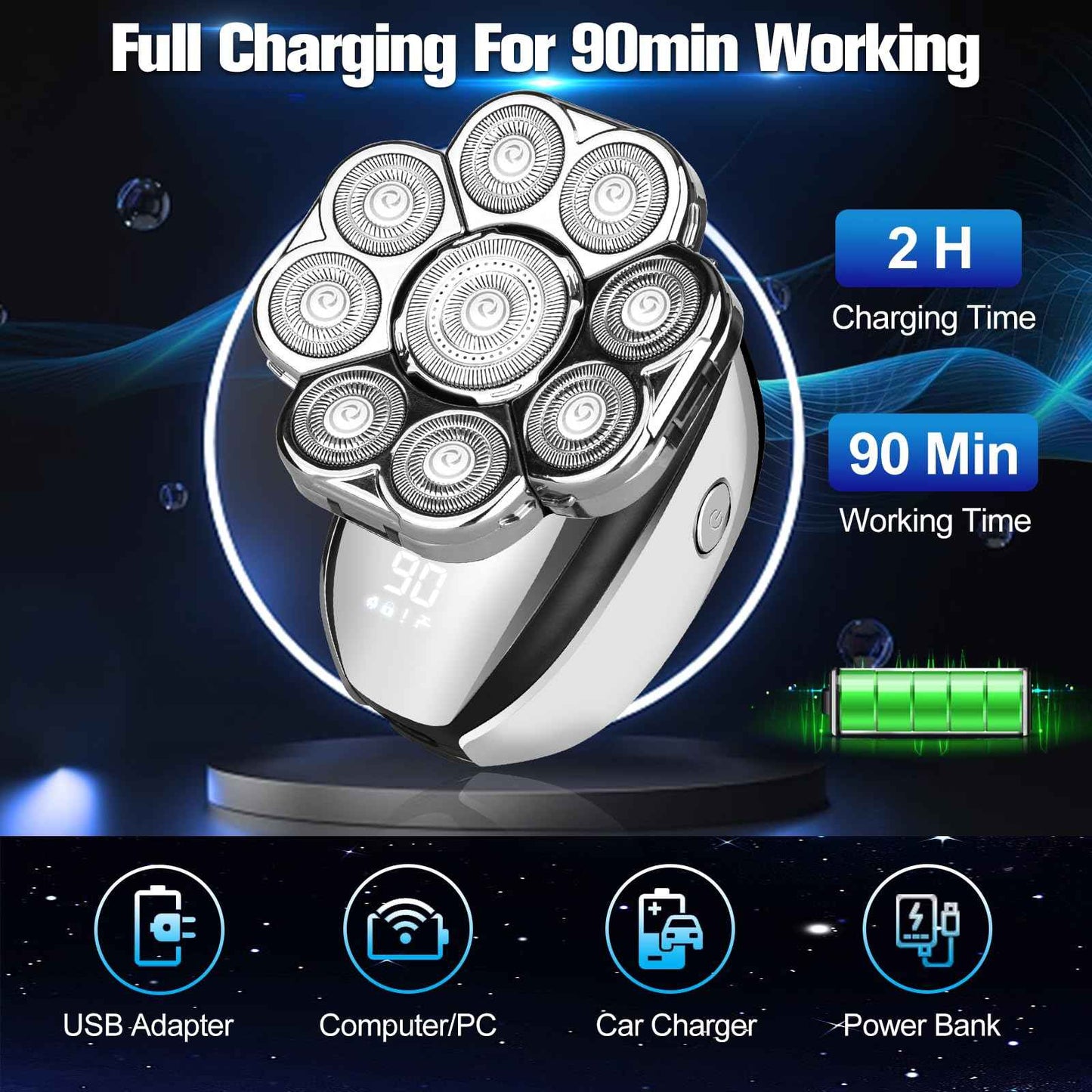 Upgrade Head Shavers for Bald Men,Head Shaver 9D, 6-in-1 Electric Razor Grooming Kit with Nose Hair Trimmer, Waterproof Wet/Dry Shaver, LED Display, Rechargeable Bald Head Razor, Gift for Men