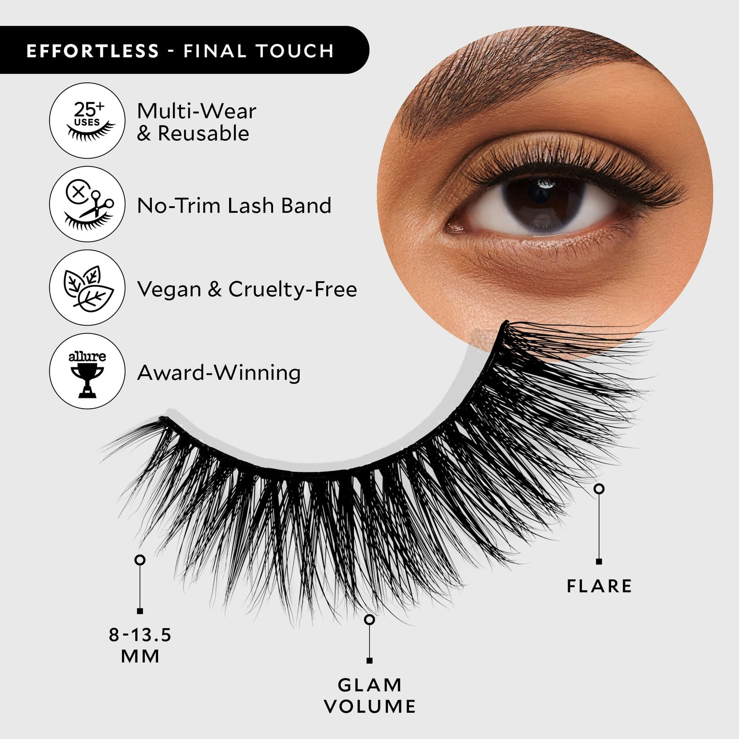 Velour Effortless Lashes - Natural-Looking False Eyelashes - Fluffy & Lightweight No-Trim Lashes – Reusable Fake Lashes All Eye Shapes - Vegan & Cruelty-Free – Lash Glue not Included (Final Touch)