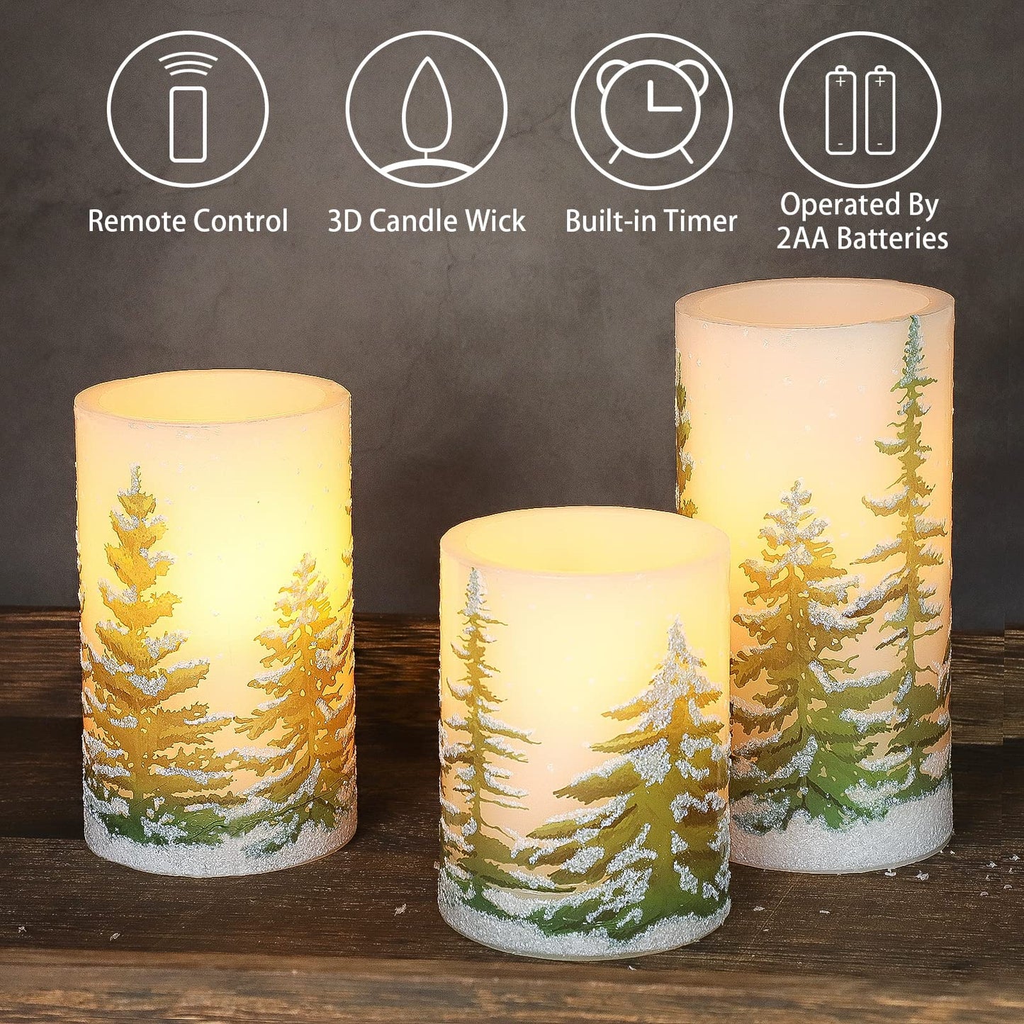 MELTONE Christmas Tree Flameless Candles with Remote Real Wax Flickering Battery Operated Candles - Home Party Fall Holiday Xmas Decorations - Set of 3