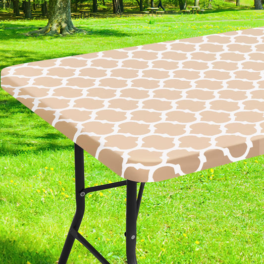 smiry Rectangle Picnic Tablecloth, Waterproof Elastic Fitted Table Covers for 4 Foot Tables, Wipeable Flannel Backed Vinyl Tablecloths for Camping, Indoor, Outdoor (Khaki Morocco, 30x48 Inches)