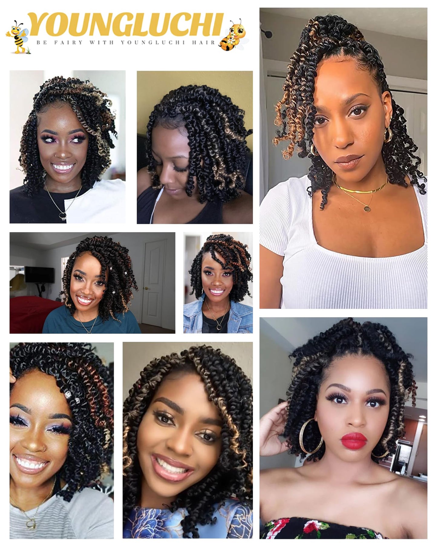 6 Inch 8 Packs Passion Twist Crochet Hair For Black Women and Kids,Mixed Colors Combo Pack,Pre Looped Pretwisted -Extensions Braided by Synthetic Spring Kinky Twist Crochet Hair (1B+T1B/27)