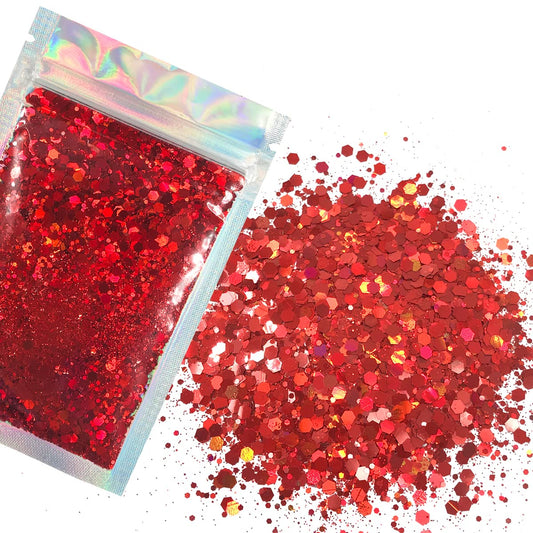 Red Face & Body Glitter - Cosmetic Grade Chunky Glitter - Uses Include: Festival Rave Makeup Face Body Nails Resin Arts & Crafts, Resin, Tumblers, Bath Bombs - Solvent Resistant