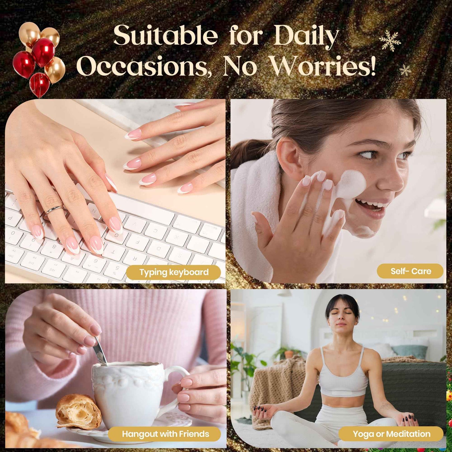 Beetles X Press Plus On Nails Kit - Rose French | Pink Long Square French Tip Press On Nails | 224Pcs 16 Sizes All-in-One Kit With Nail Glue，Remover，Builder Top Coat，Nail Lamp