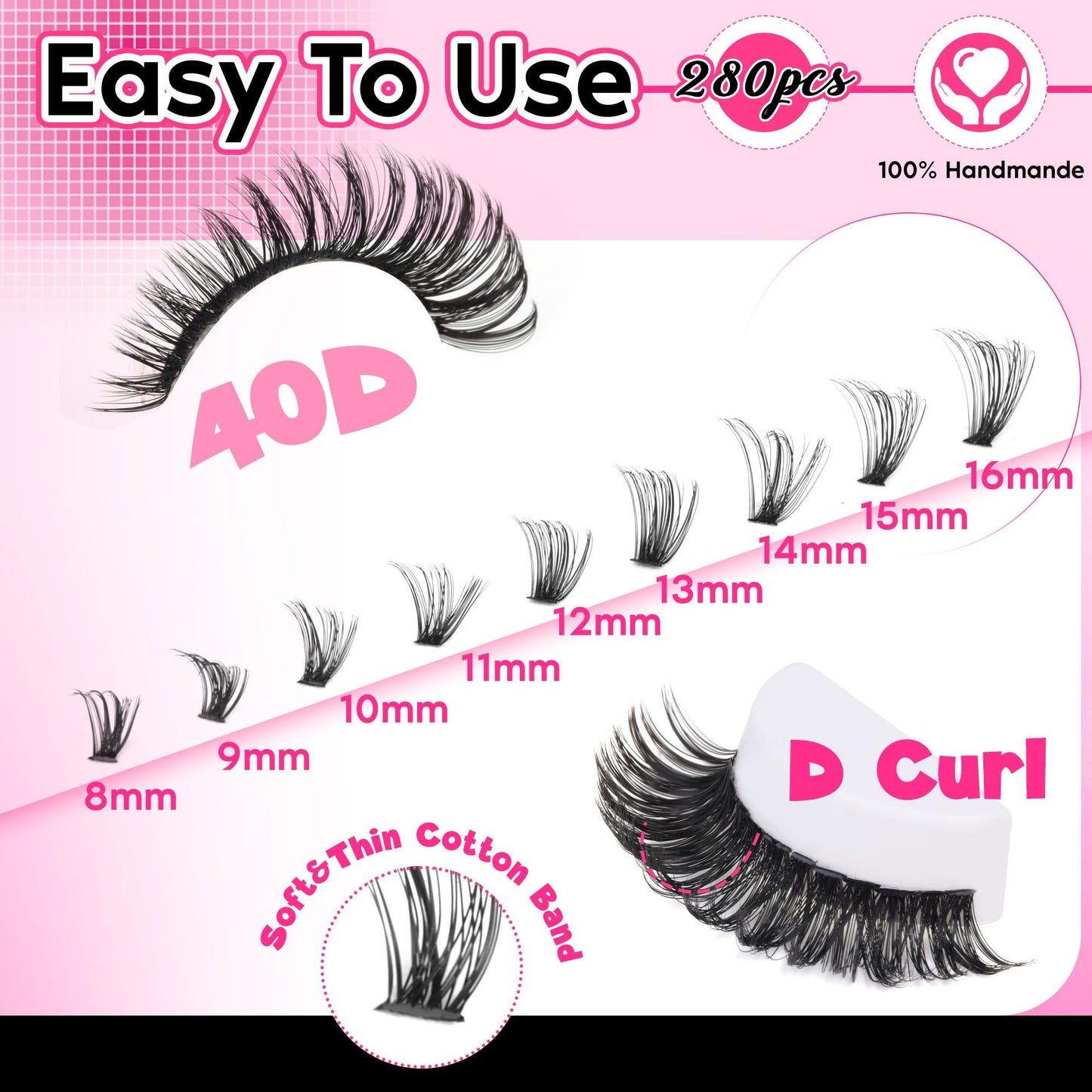 FANXITON Lash Clusters 280 Pcs Wispy Lash Clusters D Curl 8-16 MM Mix Natural Eyelash Clusters 40D Individual Eyelash DIY Lash Extensions at Home(0.07D 40D)