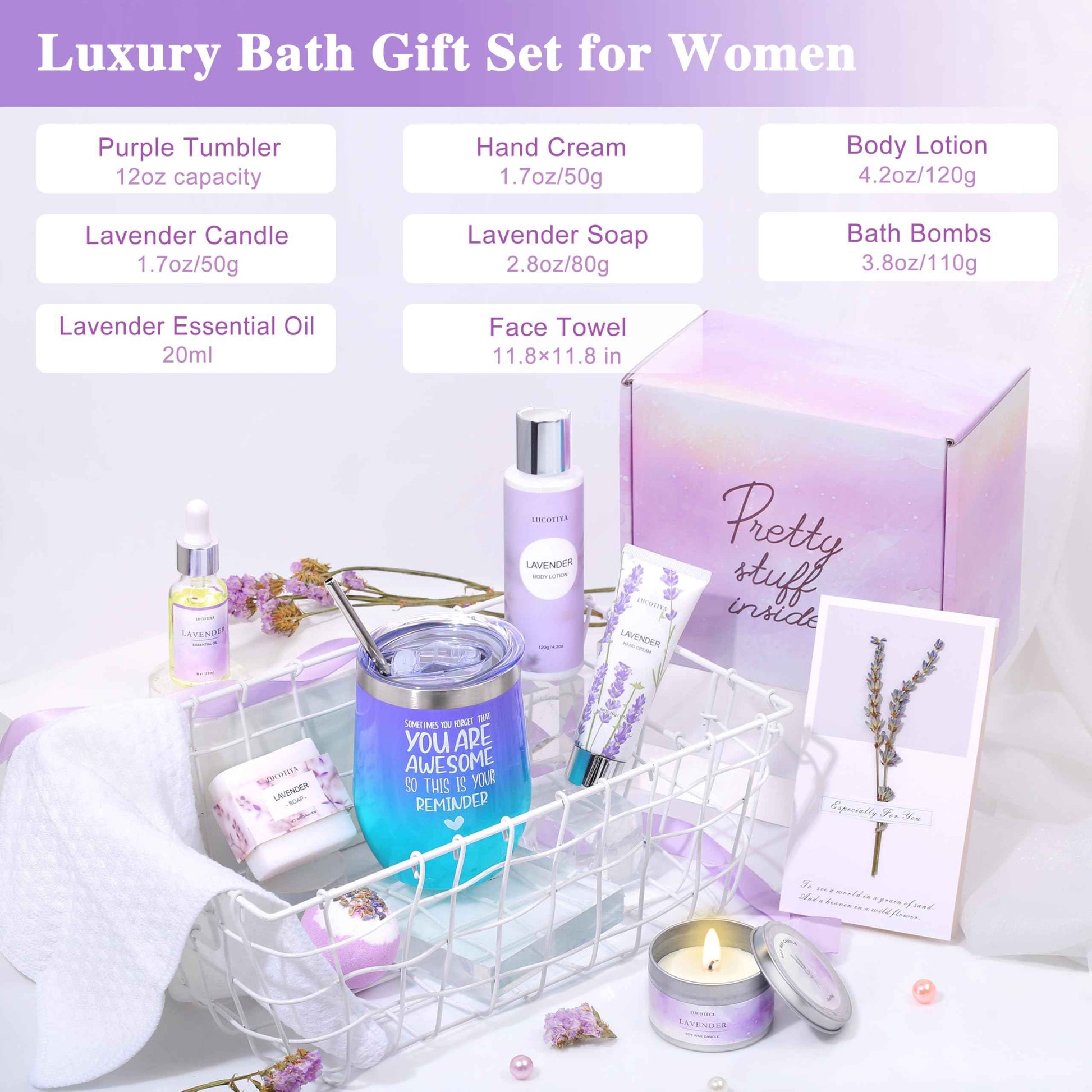 Gifts for Women Spa Gifts Baskets for Women Christmas Birthday Gifts Lavender Bath and Body Sets Mothers Day Gifts Relaxing Self Care Get Well Gift for Mom Her Girlfriends Sister Teacher Friends