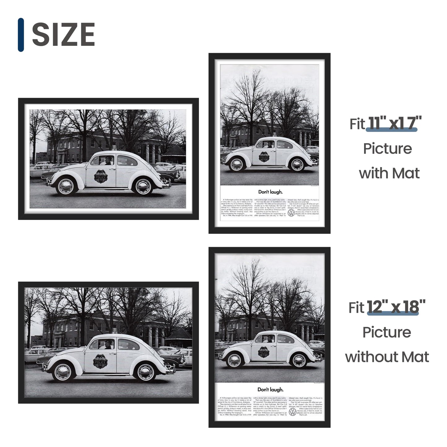 ENJOYBASICS 12x18 Picture Frame, Display Poster 11x17 with Mat or 12 x 18 Without Mat, Wall Gallery Photo Frames, Black, 2 Pack