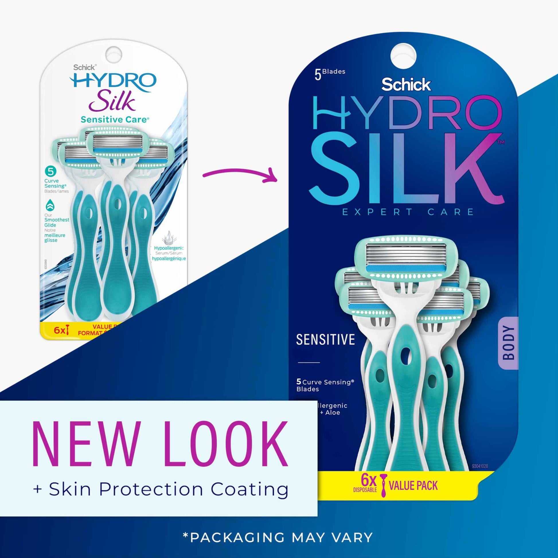 Schick Hydro Silk Sensitive Skin Disposable Razors for Womens, 6 Count (Pack of 2)