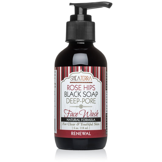 Shea Terra Organics Rose Hips Black Soap Deep Pore Facial Wash | Anti-Aging, Anti-Acne Wonder Soap | All Skin Types - 4 oz