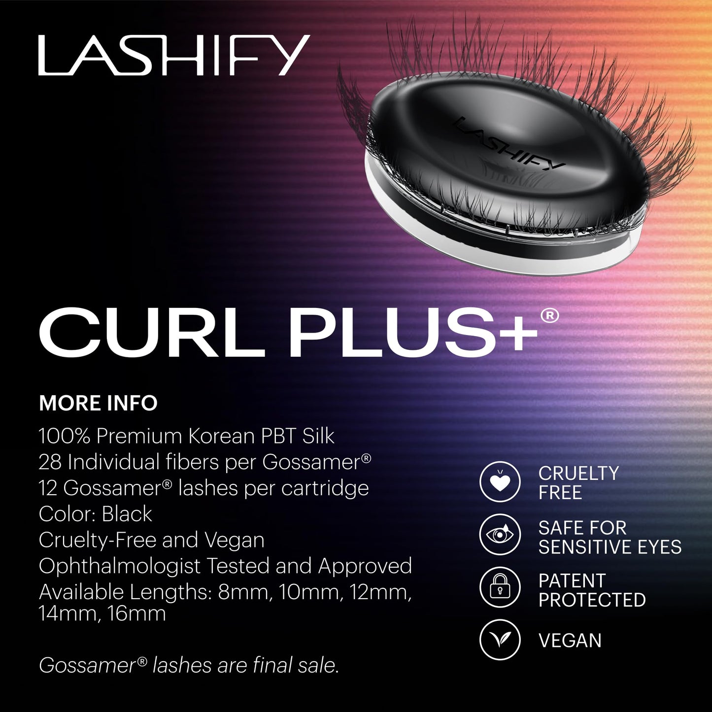 Lashify Curl Plus+ 10mm Gossamer Eyelash Extensions Refill in Black, Easy DIY False Lashes for the Most Delicate, Natural and Long Lasting Look