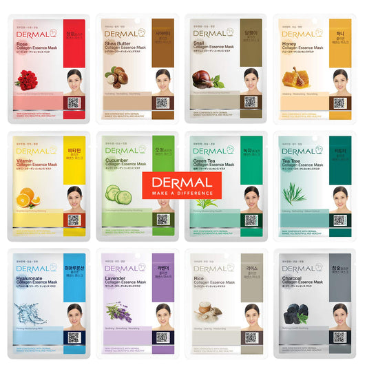 DERMAL 12 Combo Pack Collagen Essence Korean Face Mask Best Value Set - Hydrating & Soothing Facial Mask with Panthenol - Hypoallergenic Home Spa Treatment Mask for All Skin Types