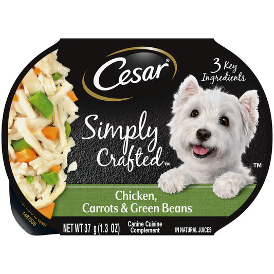 CESAR Simply Crafted Adult Wet Dog Food Meal Topper, Chicken, Carrots & Green Beans, 1.3oz., Pack of 10