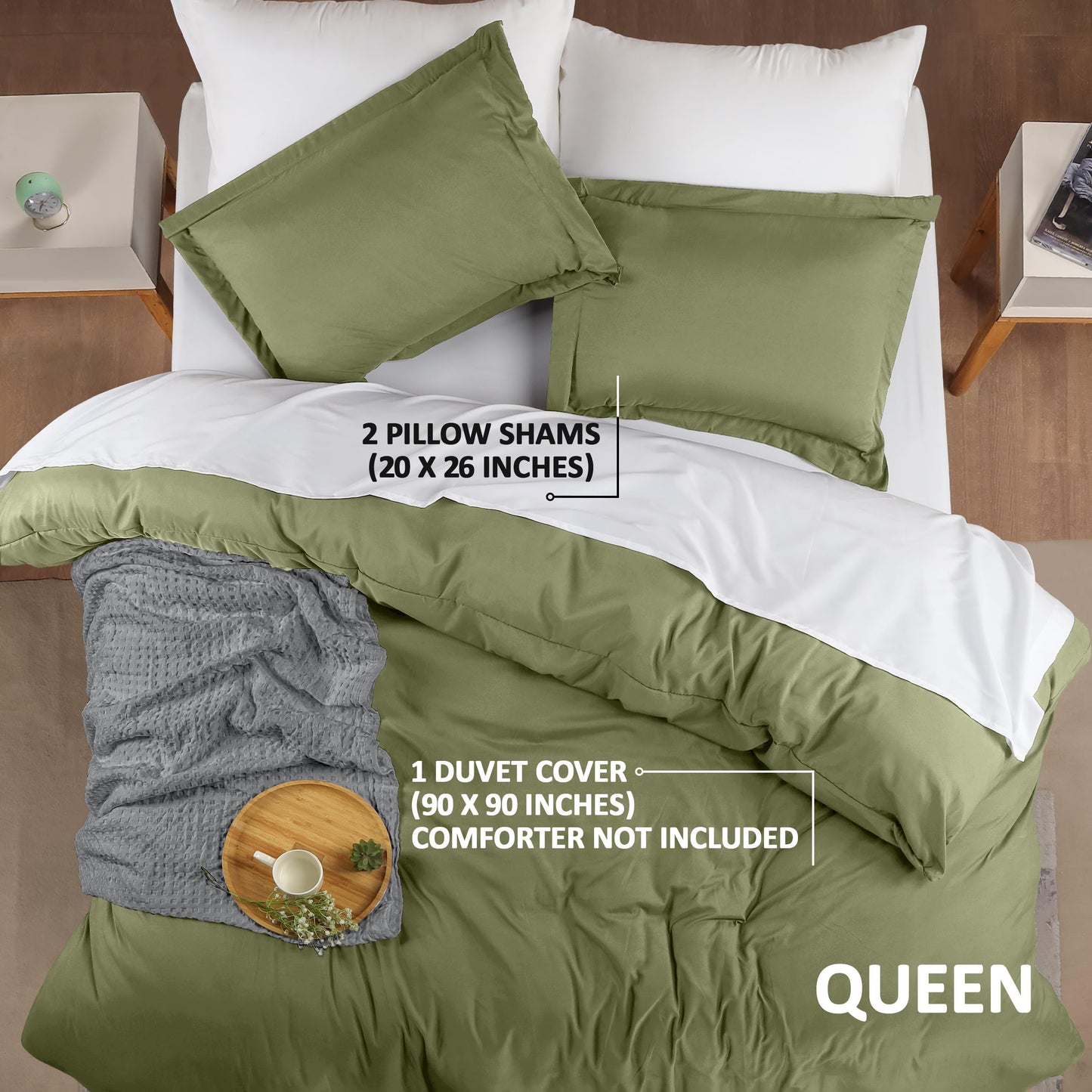 Utopia Bedding Duvet Cover Queen Size - 1 Duvet Cover with 2 Pillow Shams - 3 Pieces Bedding Duvet Cover with Zipper Closure - Soft Brushed Microfiber, 90 X 90 Inches (Queen, Olive)