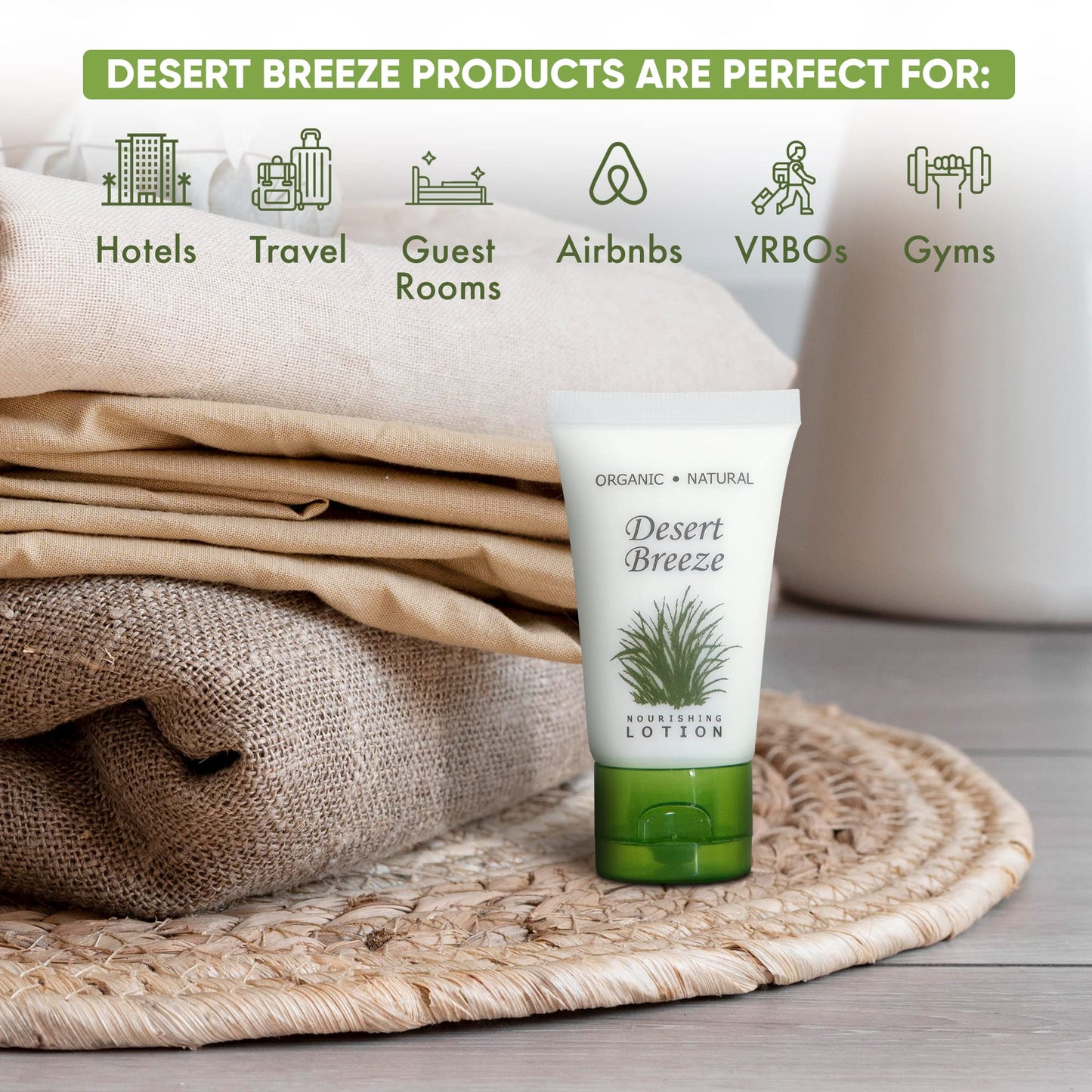 Desert Breeze Lotion | 1oz Travel Size Bulk Hotel Bottles from 1-Shoppe All-in-Kit | Half Pallet 27 Cases with 300 Bottles Each | 8,100 Total Toiletries