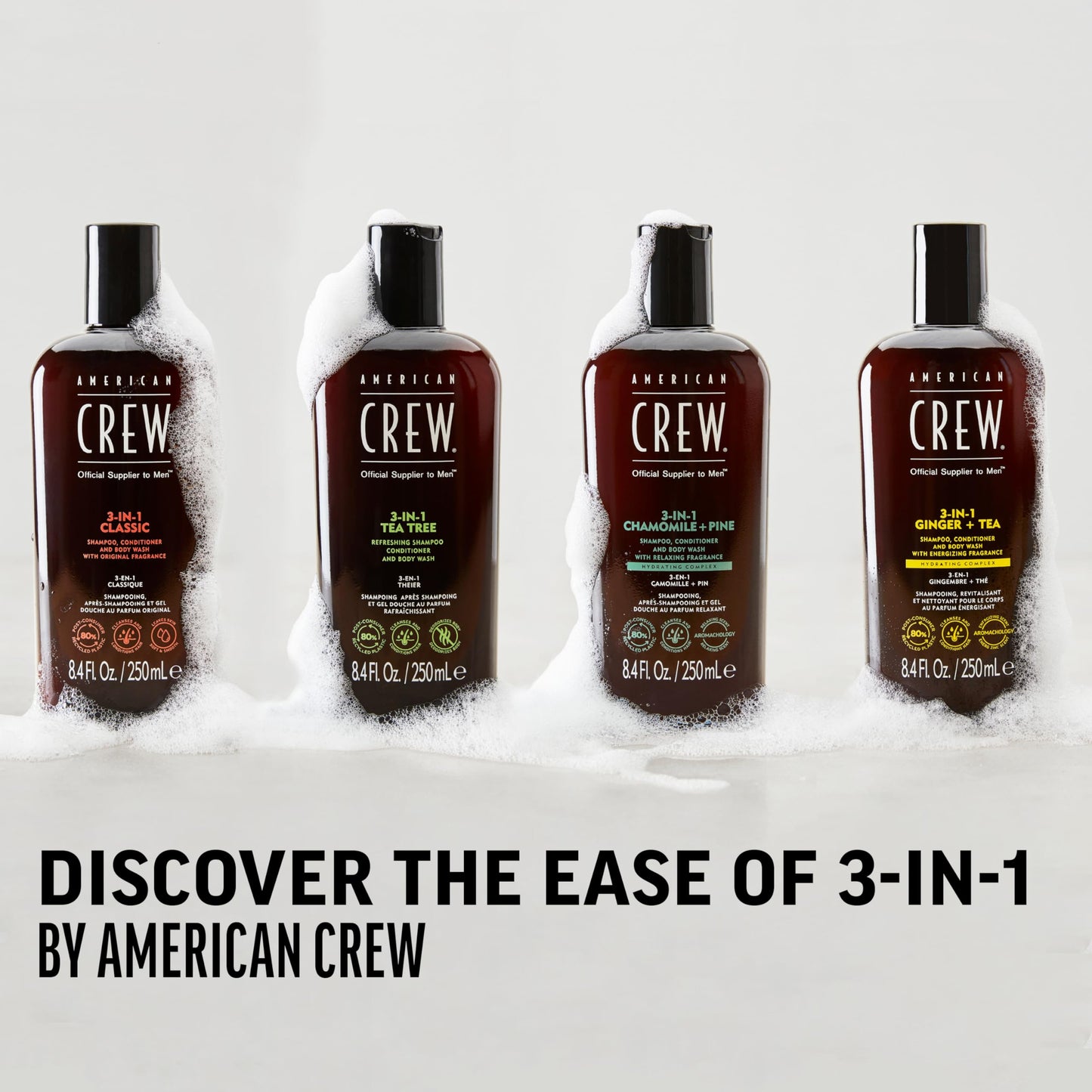 AMERICAN CREW 3-IN-1 GINGER + TEA Shampoo, Conditioner and Body Wash, 8.4 Fl Oz (Pack of 1)