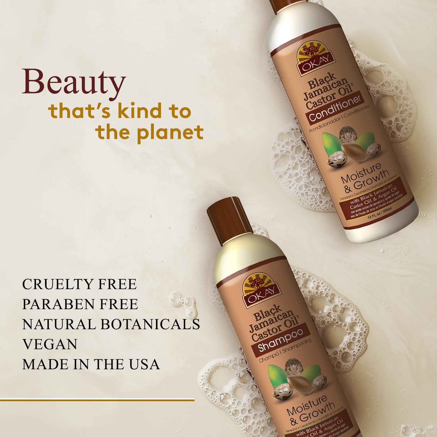 Okay Shampoo & Conditioner Black Jamaican Castor Oil Hair Care Set Moisture & Growth Helps Strengthen & Regrow Hair Sulfate, Silicone, Paraben Free for All Hair Types, 12 ounces