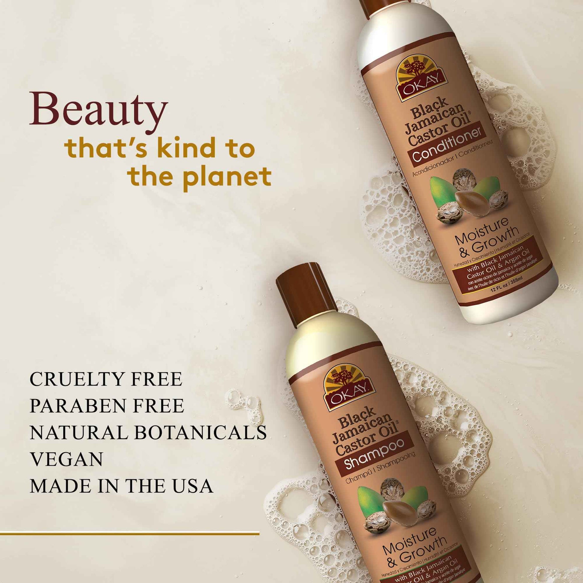 Okay Shampoo & Conditioner Black Jamaican Castor Oil Hair Care Set Moisture & Growth Helps Strengthen & Regrow Hair Sulfate, Silicone, Paraben Free for All Hair Types, 12 ounces