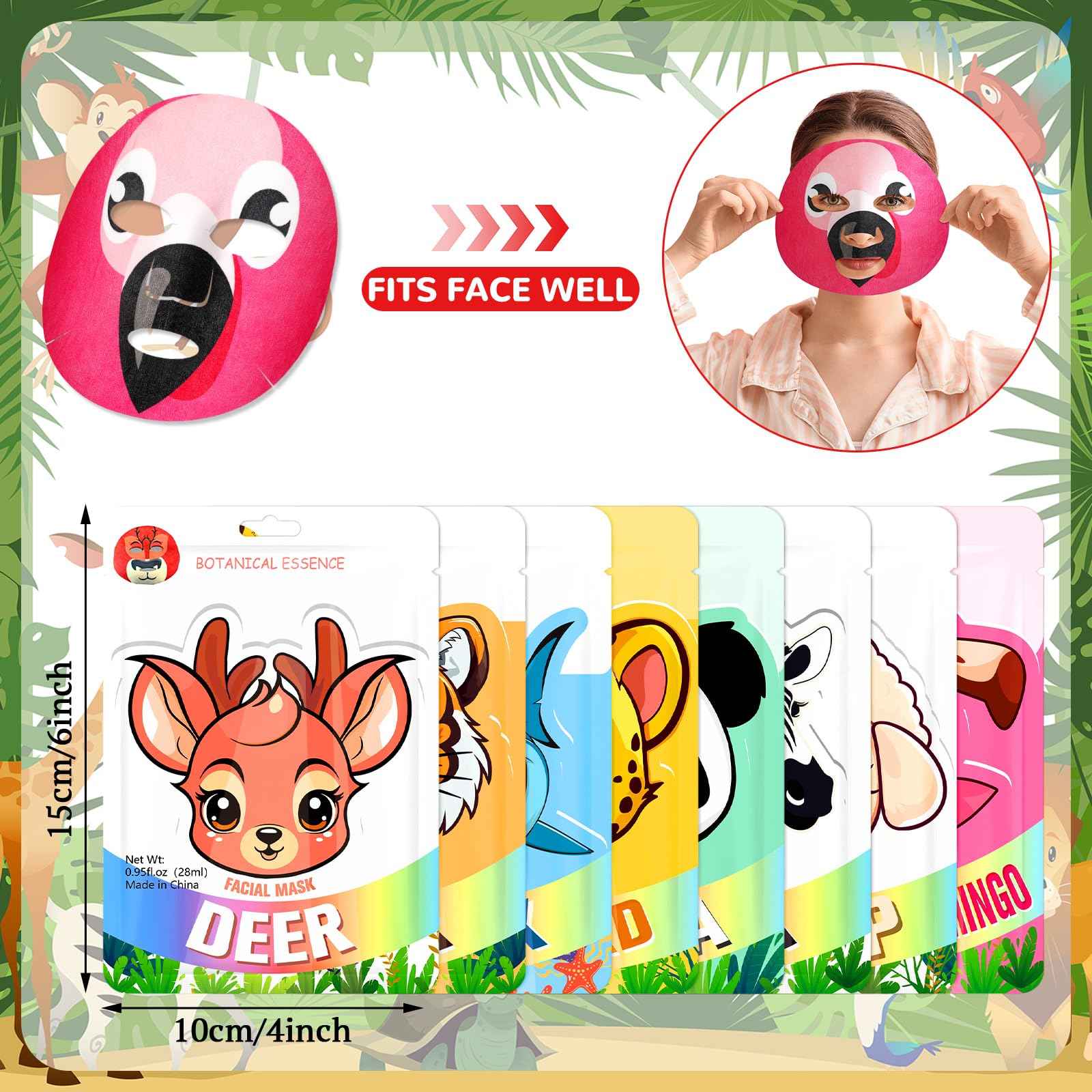 Dansib 24 Pcs Animal Face Masks Bulk Spa Sheet Skincare Facial Mask Funny Face Skin Care for Women Girls Sleepover Slumber Party