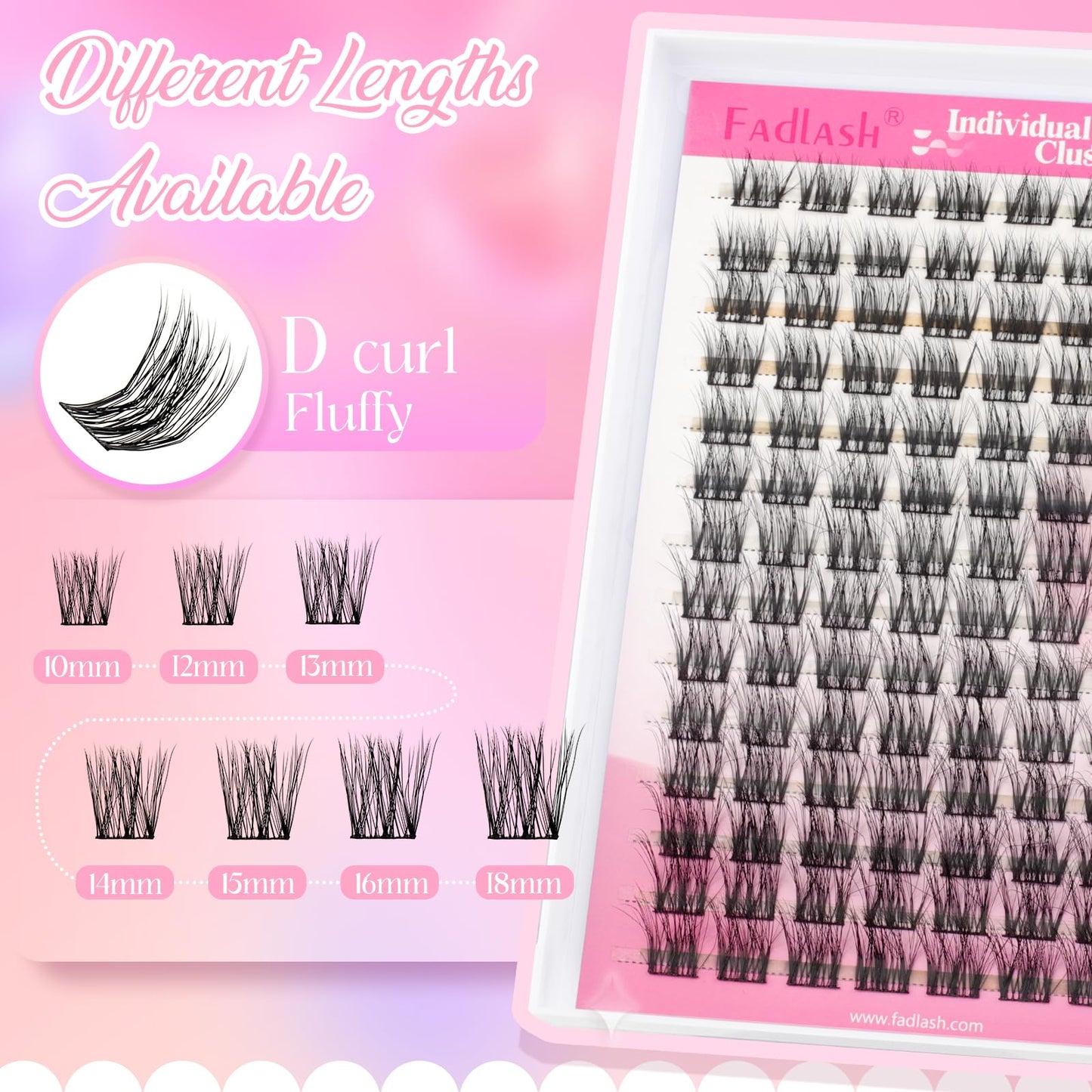 FADLASH Cluster Lashes Fluffy 10-18mm Lash Clusters Volume Lash Extension 112Pcs 3D DIY Lash Clusters D Curl Individual Lashes (R02-0.07-D,10-18mm)