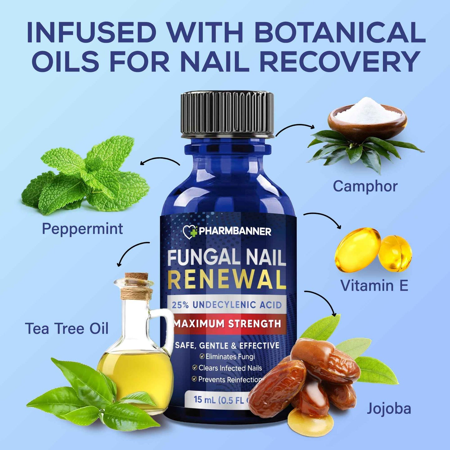 PHARMBANNER Toenail Fungus Treatment Extra Strength: 25% Undecylenic Acid Toe & Fingernail Fungus Renewal - Nail Fungus Treatment Kit with Brush & File - For Ingrown Nails & Discoloration