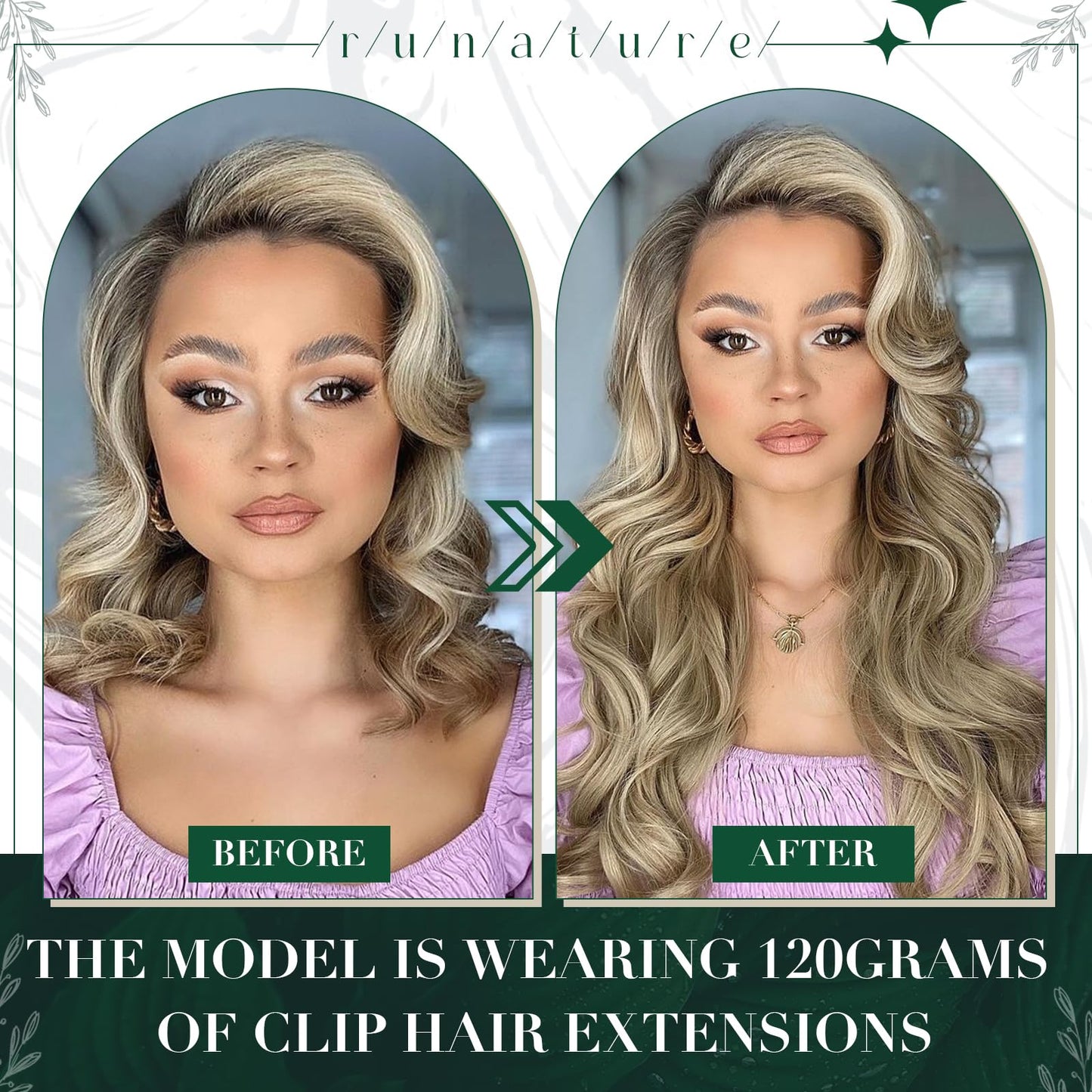 RUNATURE Clip in Hair Extensions Human Hair Highlight Brown with Blonde Human Hair Clip in Extensions for Women Double Weft Remy Hair Extensions Clip Ins 12 Inch 50g 3pcs