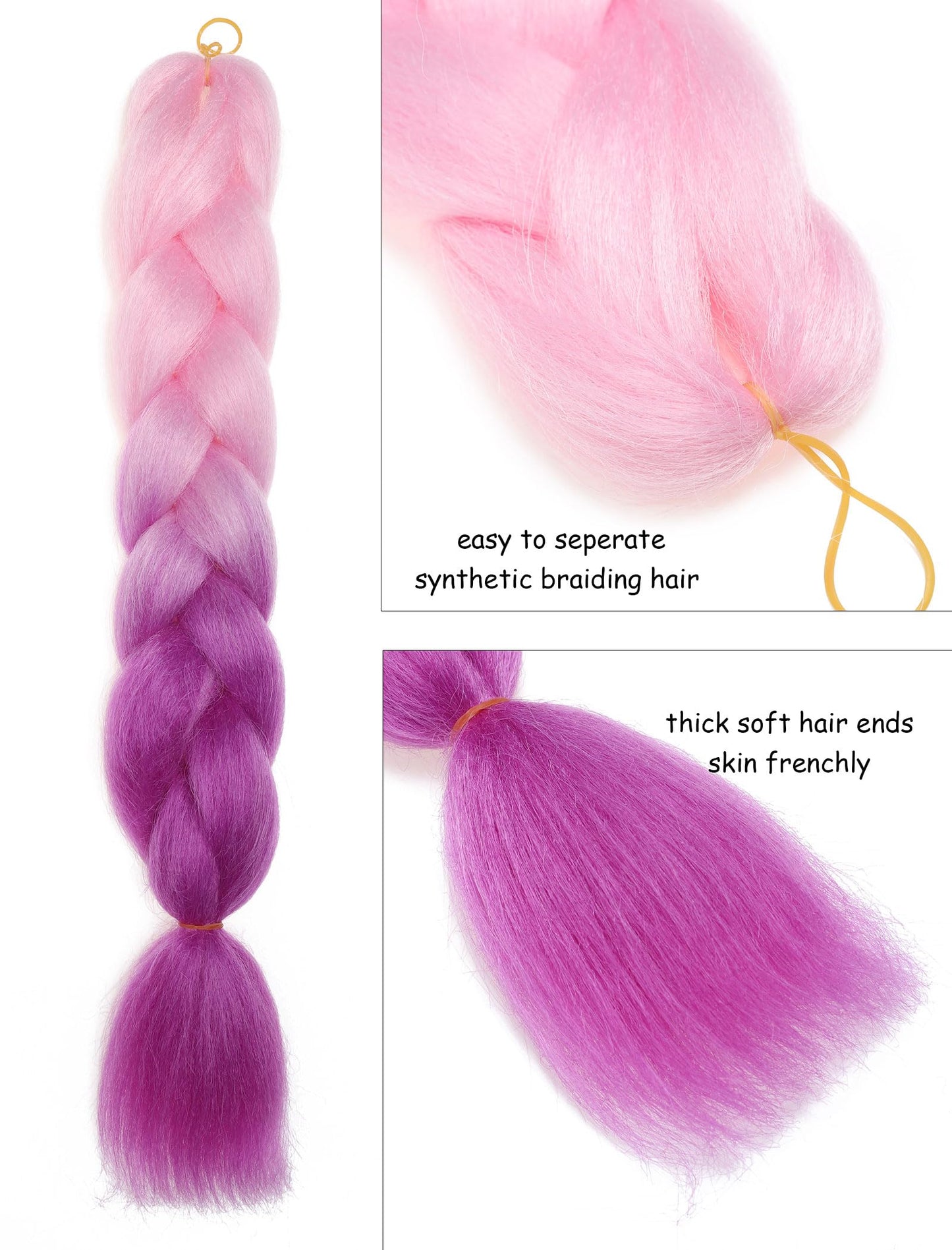 Ombre Braiding Hair Pre Stretched 6 Packs Synthetic Hair Extensions for Braids 24 inch Pink Purple Braiding Hair Jumbo Festival Colorful Braid Hair