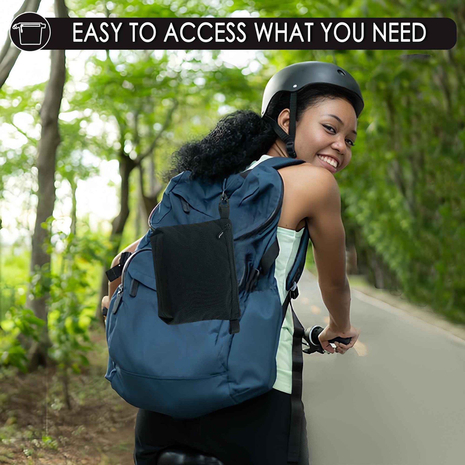 YUMQUA Small Pouch for Travel Essentials, Makeup Pouch Bag with Carabiner Clip on Backpack Dopp Kit Storage Organization for Toiletries, Cosmetics, Tech, Tools, Water Resistant 500D Nylon (Black)