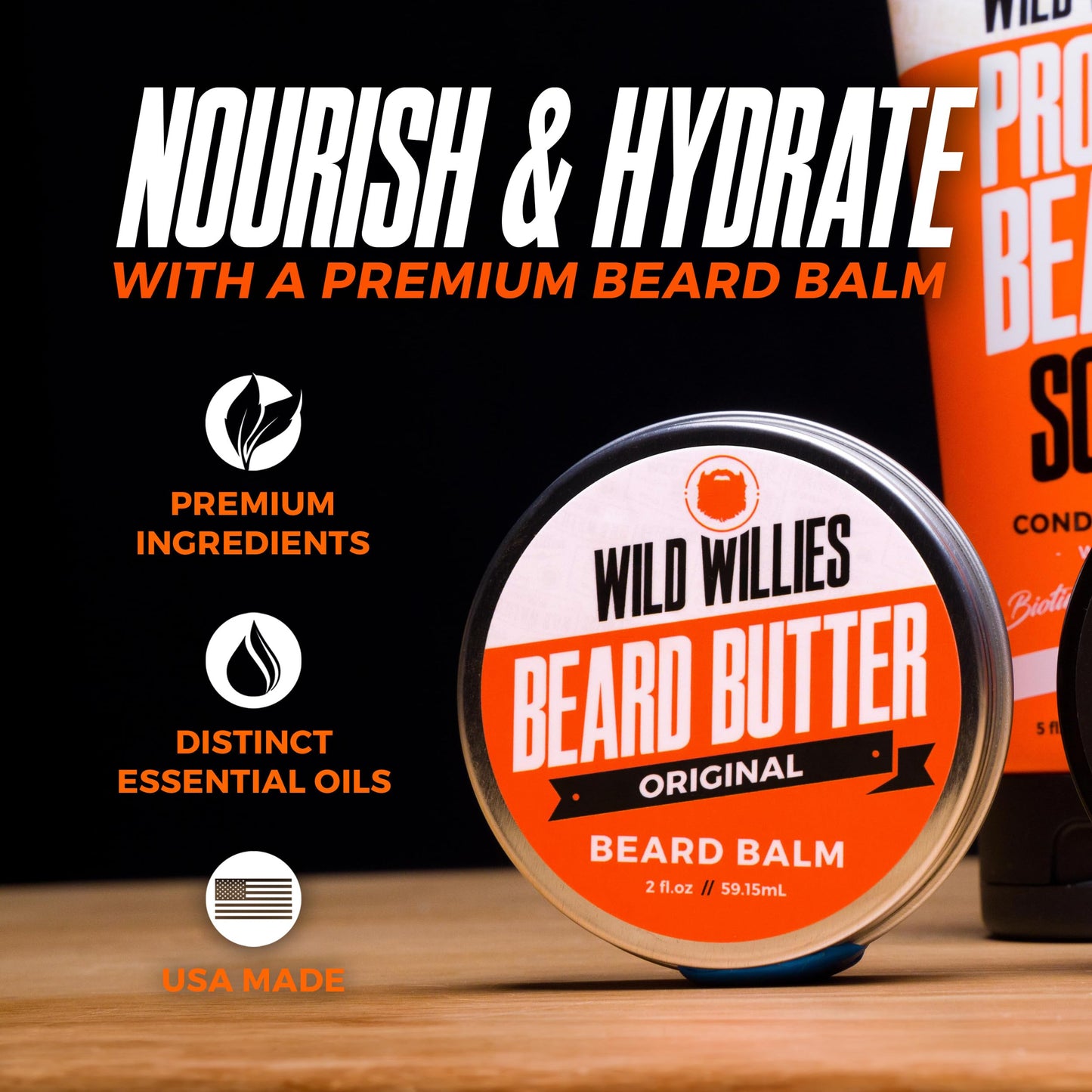 Wild Willies Premium Beard Balm Leave-In Conditioner Natural, Organic Ingredients Promote Fast Beard Growth, Removes Itch & Dandruff - Beard Butter Restores Moisture - 2qty 2 Oz, Cool Mint Scent