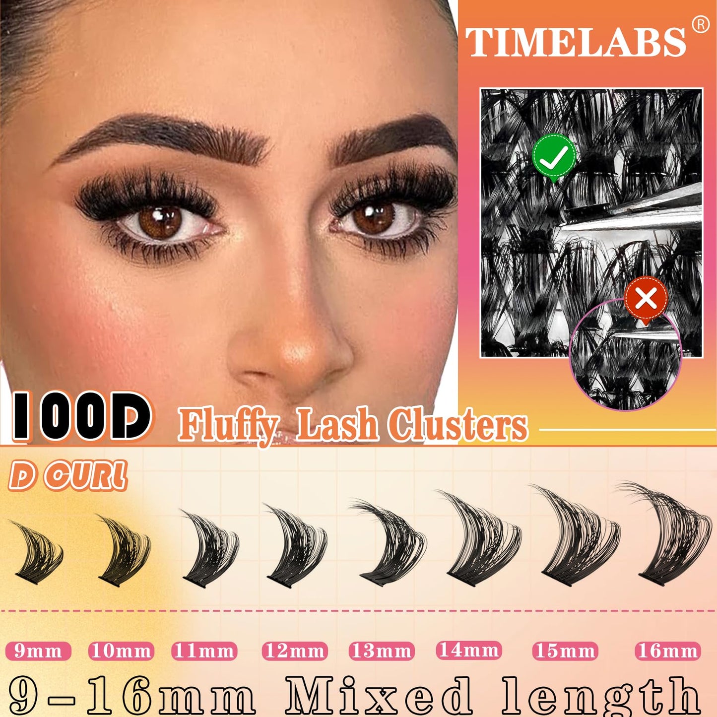 Fluffy Lash Clusters 288pcs 100D 9-16MM MIX D Curl Individual Eyelashes Clusters DIY Eyelash Extensions Volume DIY Wispy Lash Extension At Home DIY Fluffy Lash for Beginners by TMIELYBS