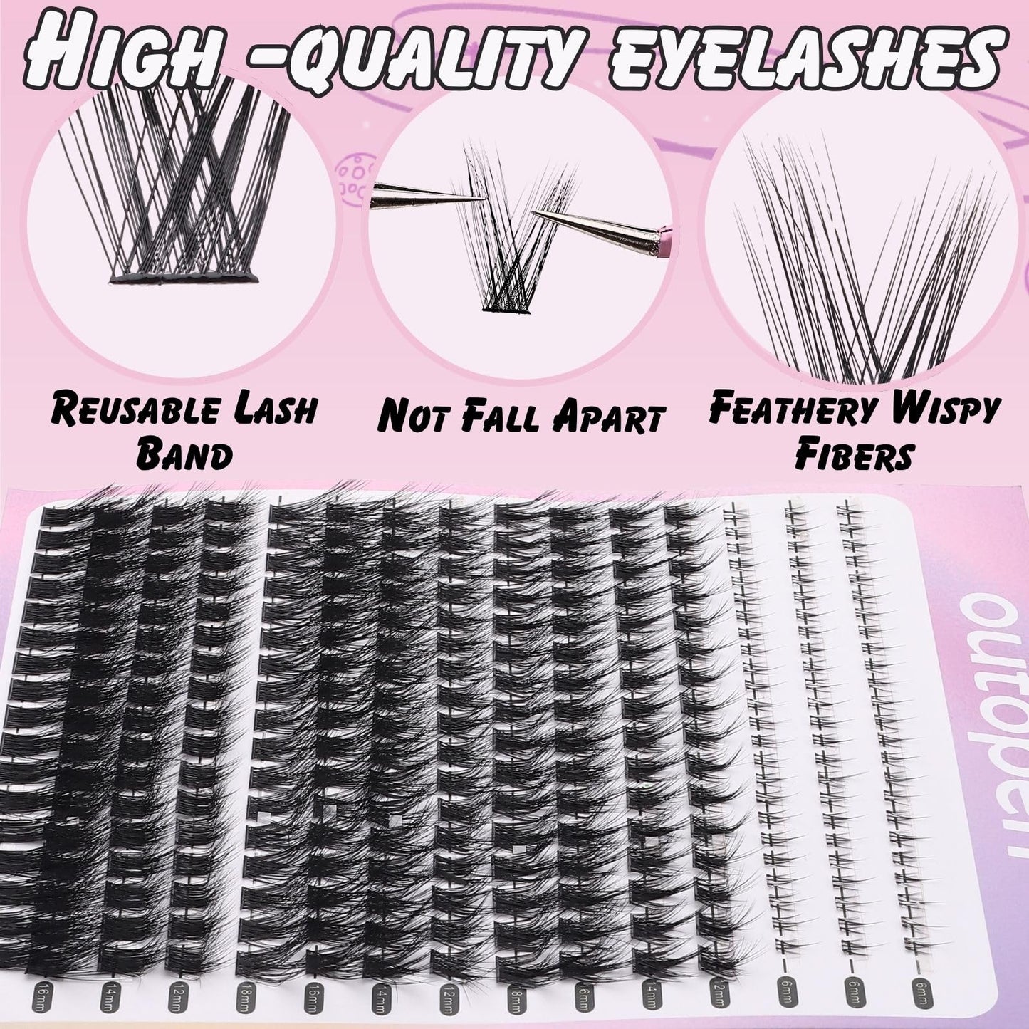 Eyelash Clusters Extension Kit, 40D+60D Mix 12-18mm Individual Lashes with Bottom Lashes With Tweezer Lash Glue, Manga Wispy Cluster Lashes DIY at Home (Black-SET2)