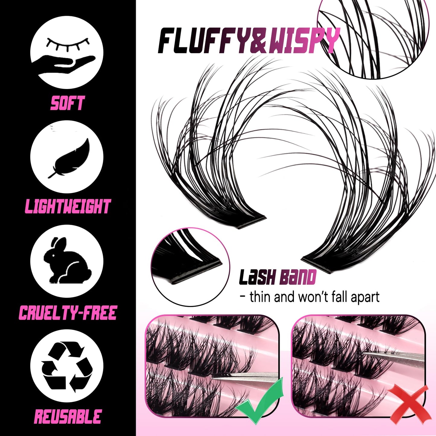 Veleasha Lash Clusters Fluffy Individual Lashes Cluster Eyelash Extensions Cluster Lashes Wispy DIY Eyelash Extension at Home Pestañas Pelo a Pelo (40D+60D+80D, 290PCS)