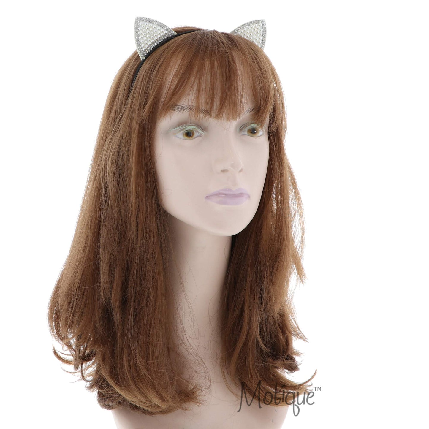 Motique Accessories Cat Ears Headband With Pearls for Girls- Black White