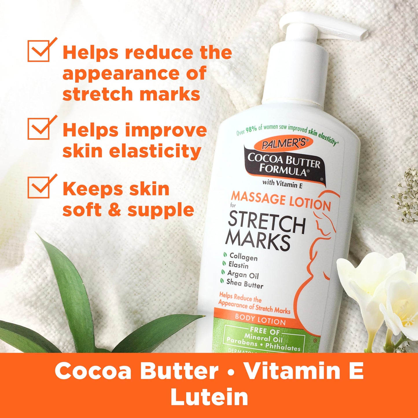 Palmer's Cocoa Butter Pregnancy Stretch Mark Lotion with Shea Butter, Oils, Collagen, and Elastin, 33.8 and 8.5 Ounces