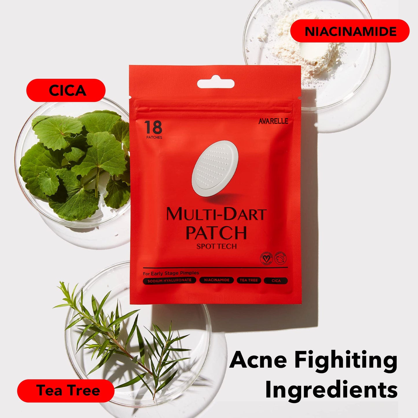 Multi-dart Spot Tech Microneedle Patch by Avarelle | Acne Patches for Early-stage Blemish, Stubborn Deep Rooted Pimples | Facial Skin Acne Dots for Spots, | Cruelty Free Certified, Carbonfree(18 CT)