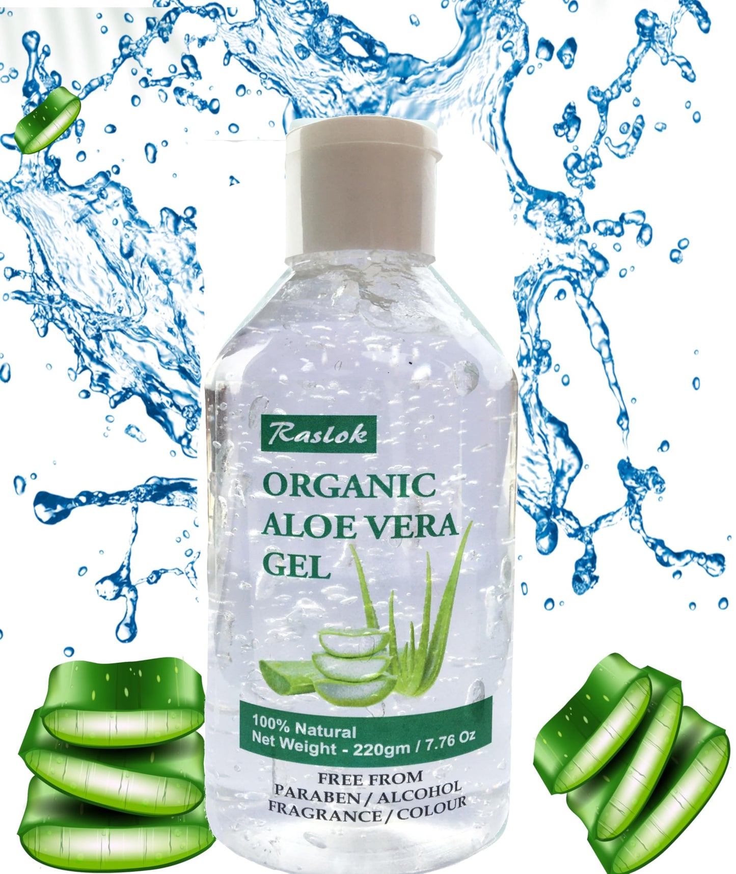 Raslok Aloe Vera Gel | 100% Pure Natural Aloe Gel For Moisturizing Face Skin & Hair Care,Durable Moisturizing Hydrating Soothing, Non-Sticky (7.76 OZ)