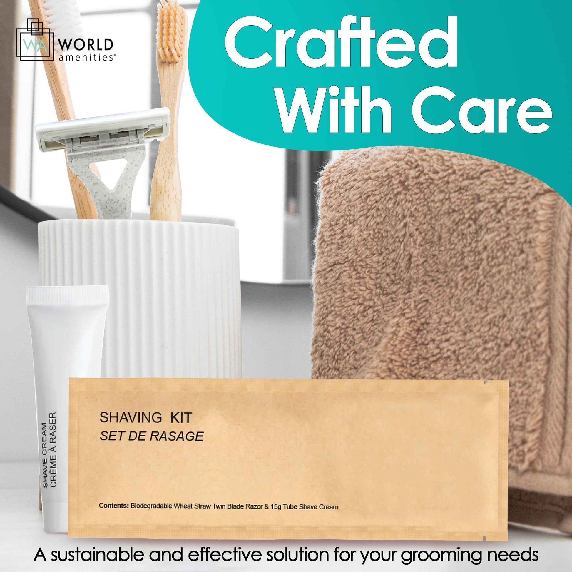 World Amenities Kraft Paper Shave Kit - Bulk Homeless Care Package - Dual Blade Safety Razor and Shave Cream Set (50 Pack)