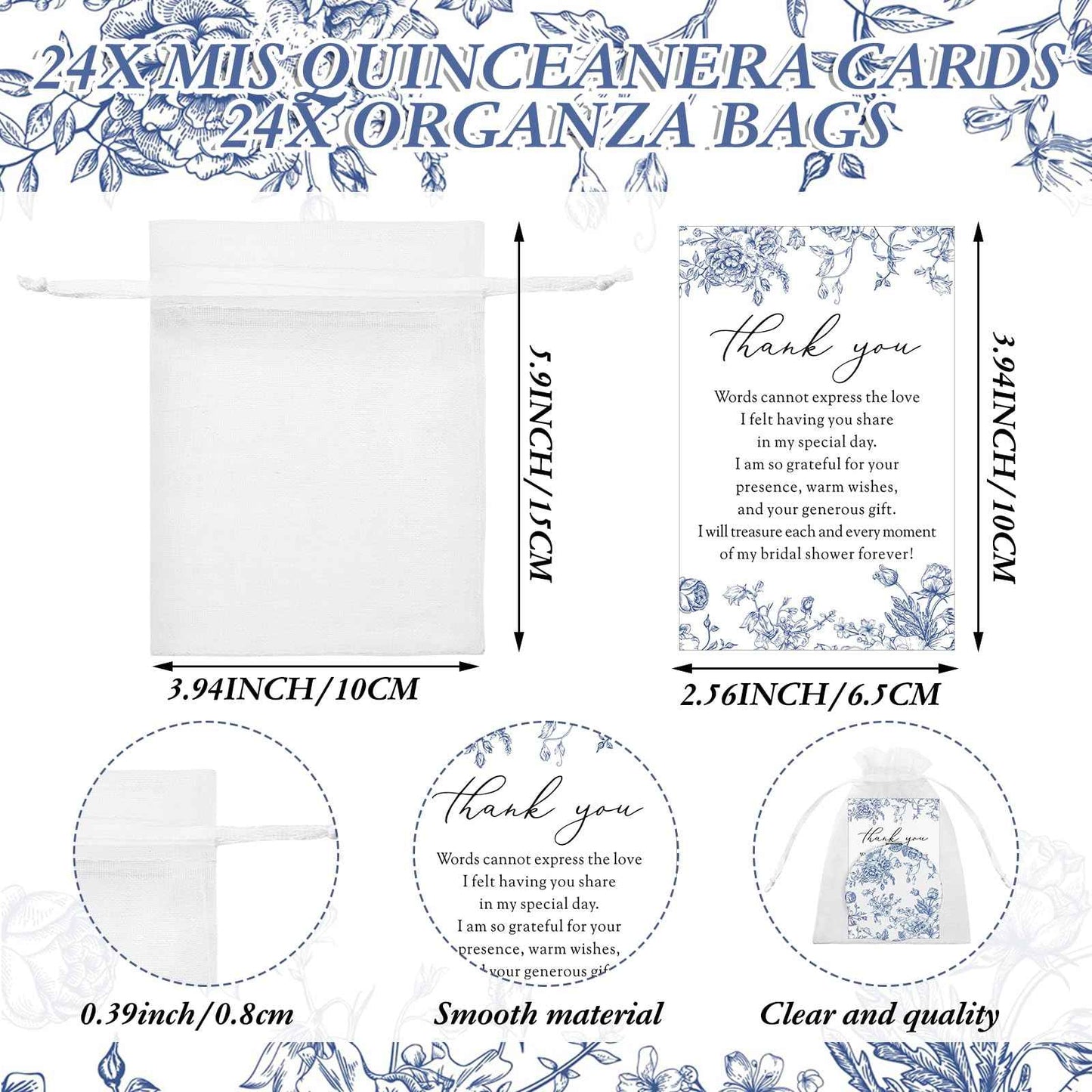 Yalikop 24 Sets Blue Floral Bridal Shower Favors for Guest Flower Folding Leather Compact Makeup Mirror Bulk Thank You Cards with Organza Bags for Bridesmaid Souvenir Gift Wedding Party
