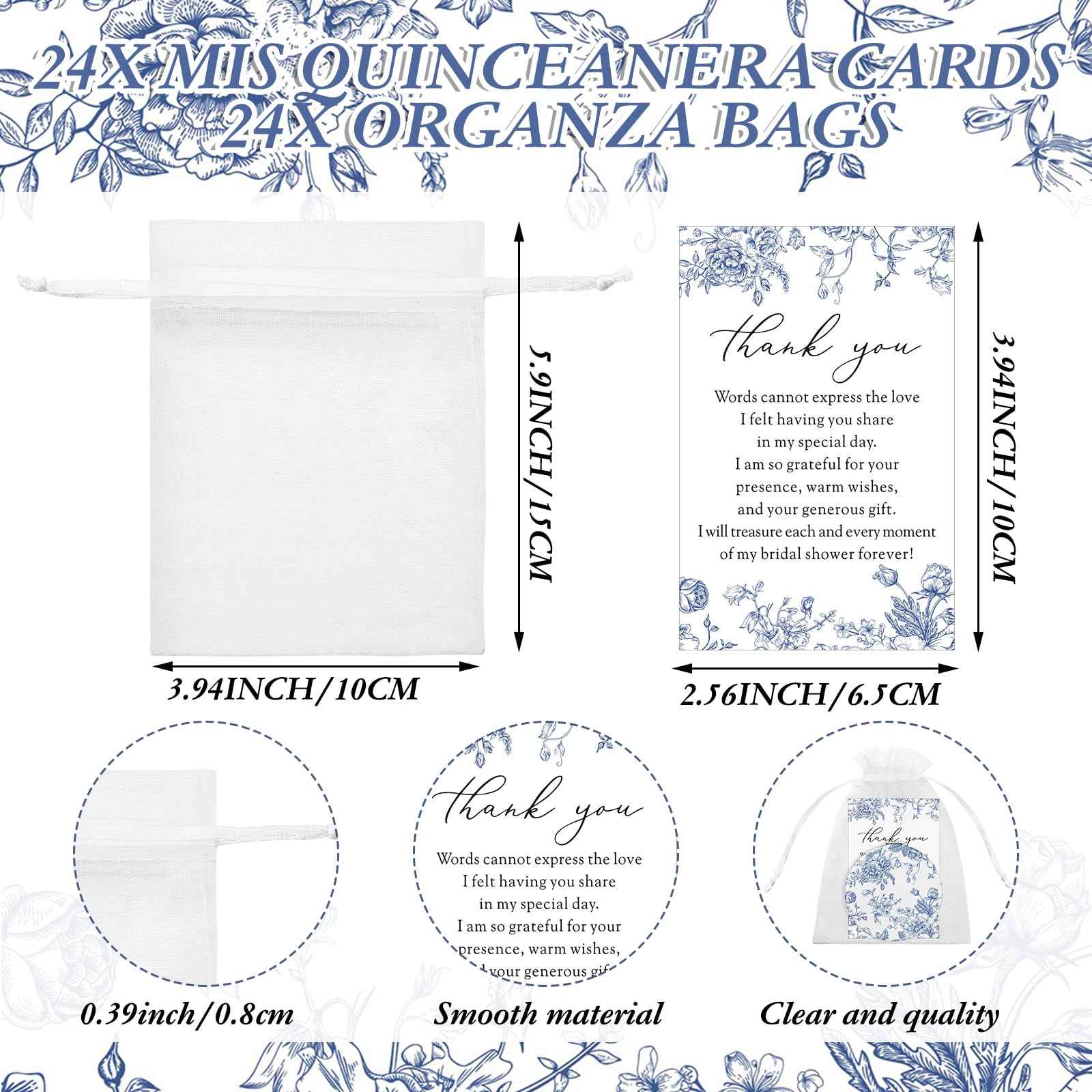Yalikop 24 Sets Blue Floral Bridal Shower Favors for Guest Flower Folding Leather Compact Makeup Mirror Bulk Thank You Cards with Organza Bags for Bridesmaid Souvenir Gift Wedding Party